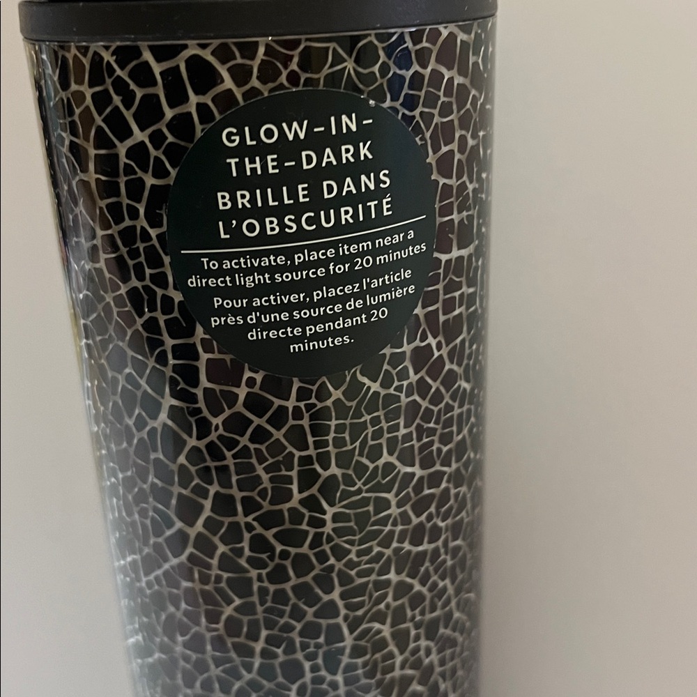 STARBUCKS Glow-in-the-Dark Tumbler with Black/White Pattern. 16 oz.